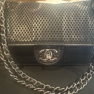 CHANEL Black Up In The Air Perforated Leather Medium Flap w/ Palladium Hardware
